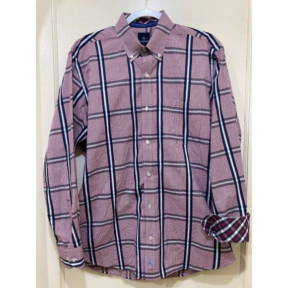 TailorByrd Collection Shirt Mens L Button Gingham Red Plaid Contrast Flip Cuff - Picture 1 of 8